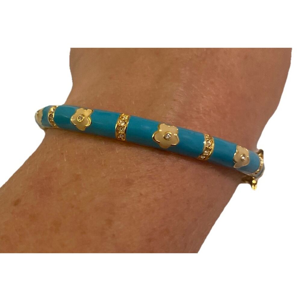 lauren g adams blue turquoise enamel 18k plated floral bangle stackable
